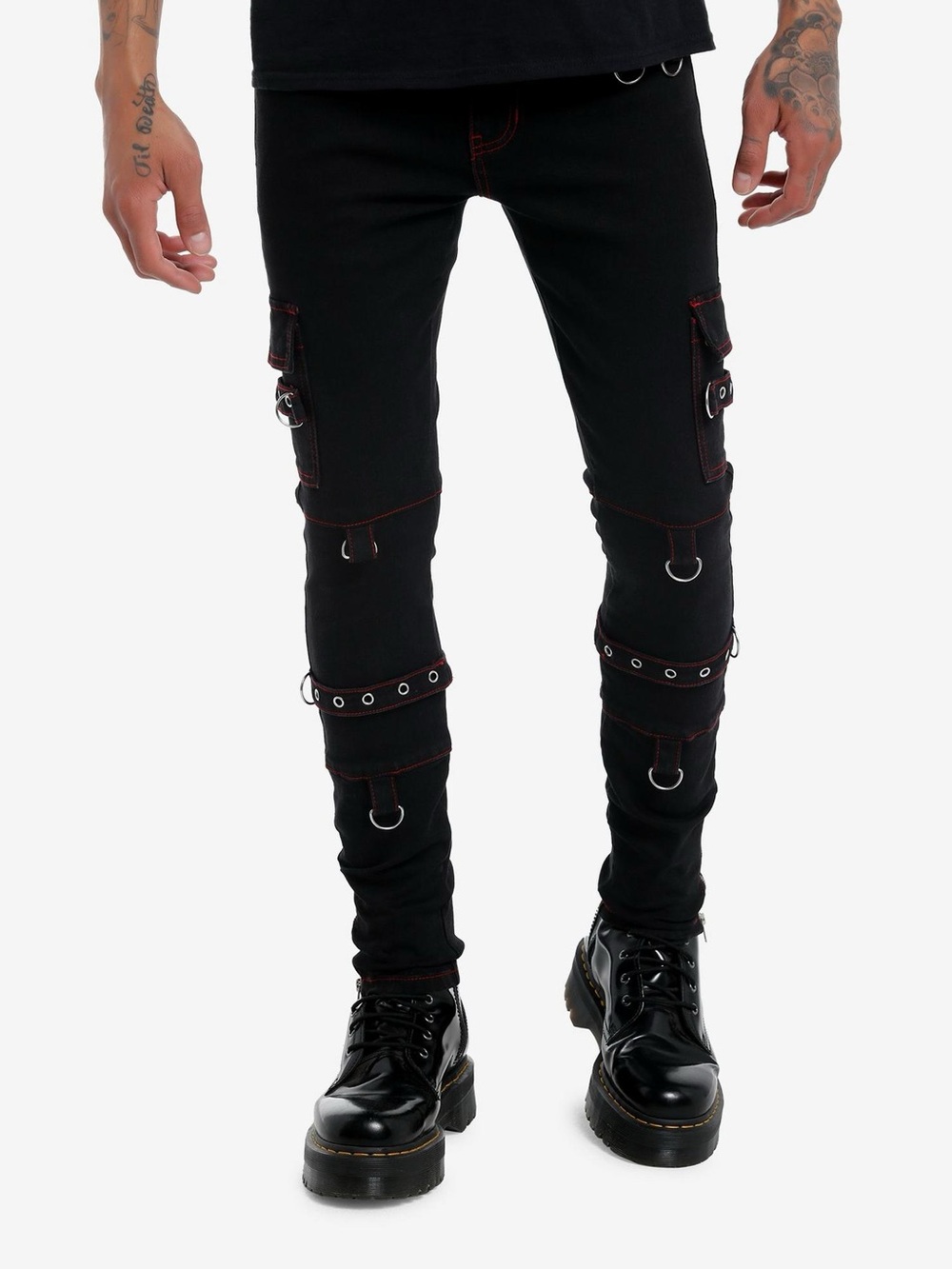Hot Topic Black Skinny Jeans with Red Stitching & Hardware